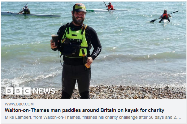 Mike paddles around UK on kayak for aortic dissection patient charity